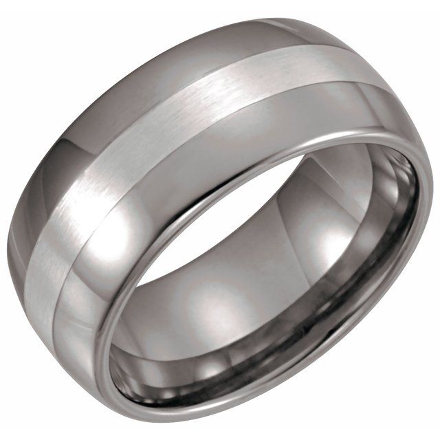 Tungsten 10 mm Domed Band with Sterling Silver Inlay Size 12.5