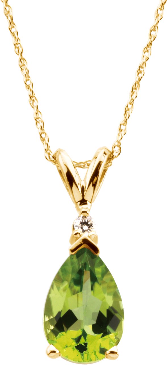 14K Yellow Natural Peridot & .04 CT Natural Diamond 18" Necklace