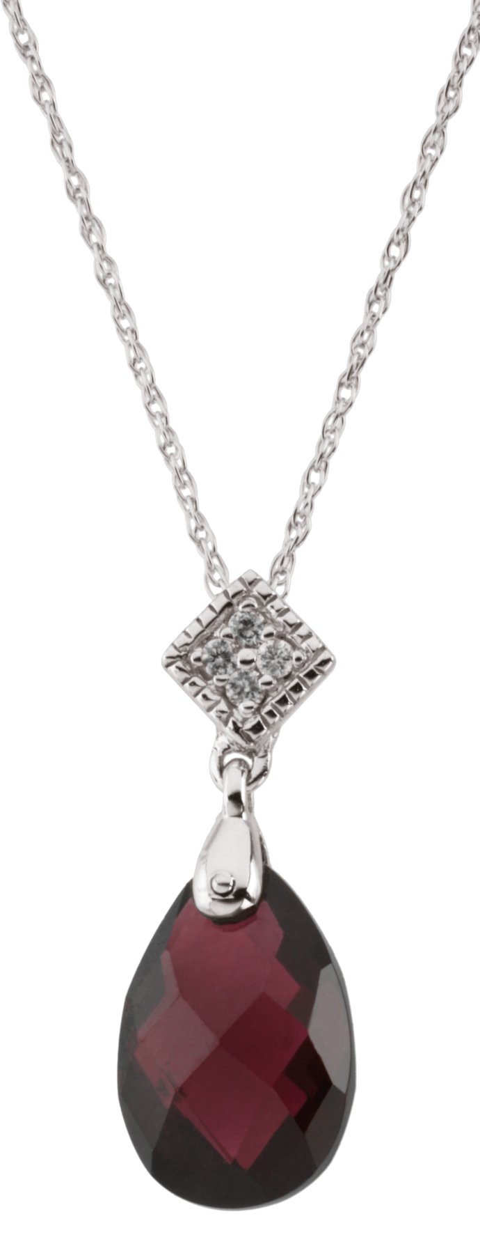 14K White Natural Brazilian Garnett & .04 CTW Natural Diamond 18" Briolette Necklace