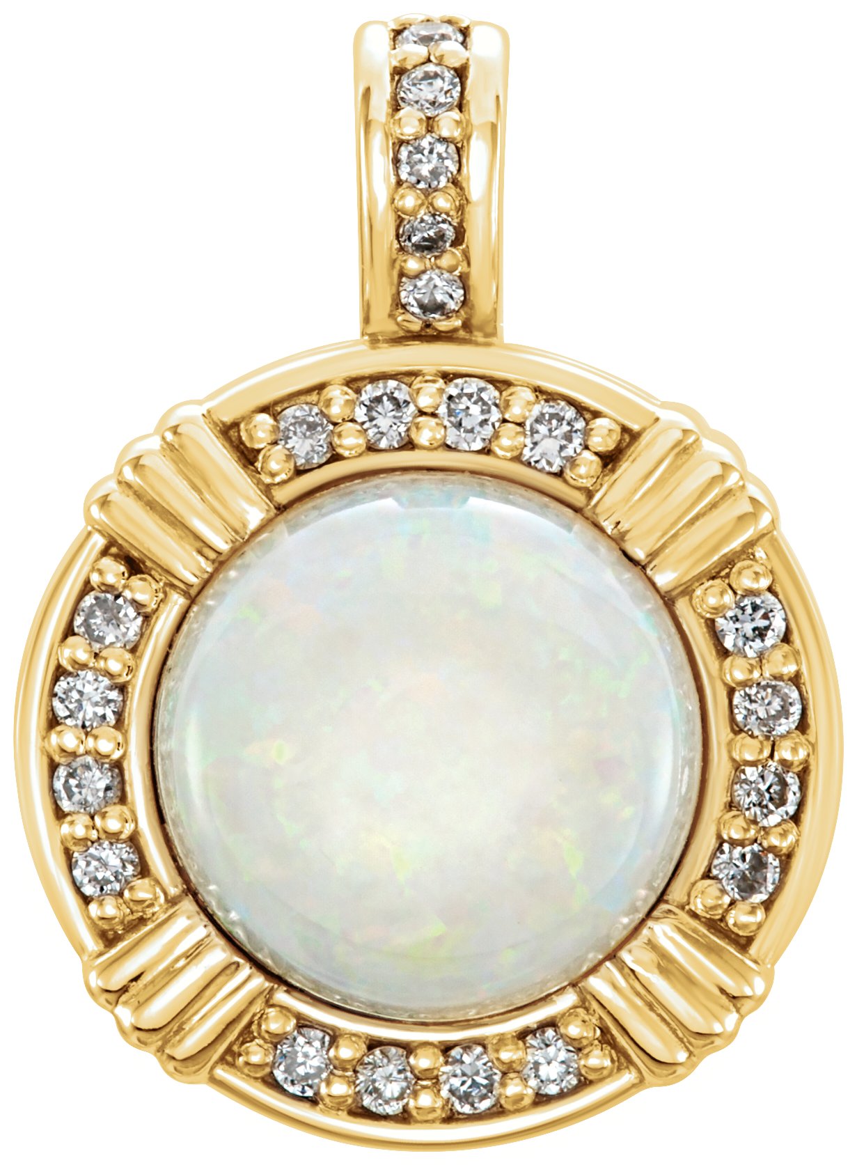 14K Yellow Natural White Opal & 1/10 CTW Natural Diamond Pendant