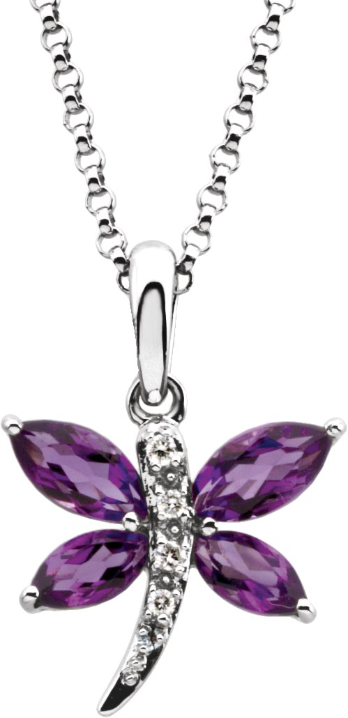 14K White Amethyst & .02 CTW Diamond 18" Necklace 