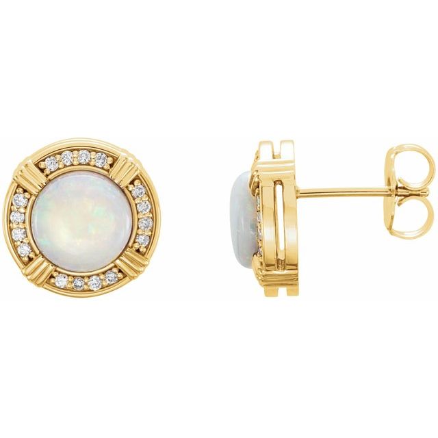 14K Yellow Natural White Opal & 1/8 CTW Natural Diamond Earrings