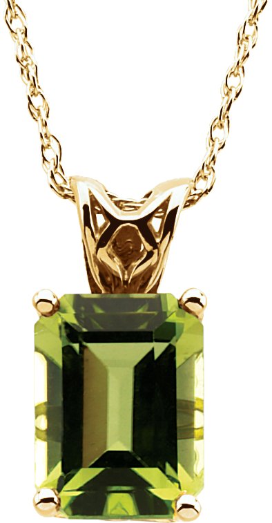 14K Yellow Natural Peridot Solitaire 18" Necklace