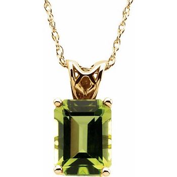 14K Yellow 8x6 mm Emerald Peridot Solitaire 18 inch Necklace Ref 2432835