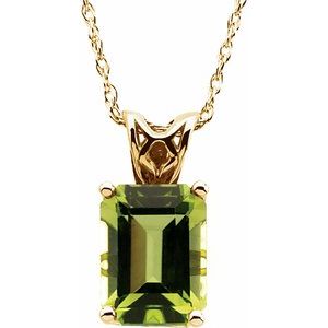 14K Yellow Natural Peridot Solitaire 18" Necklace