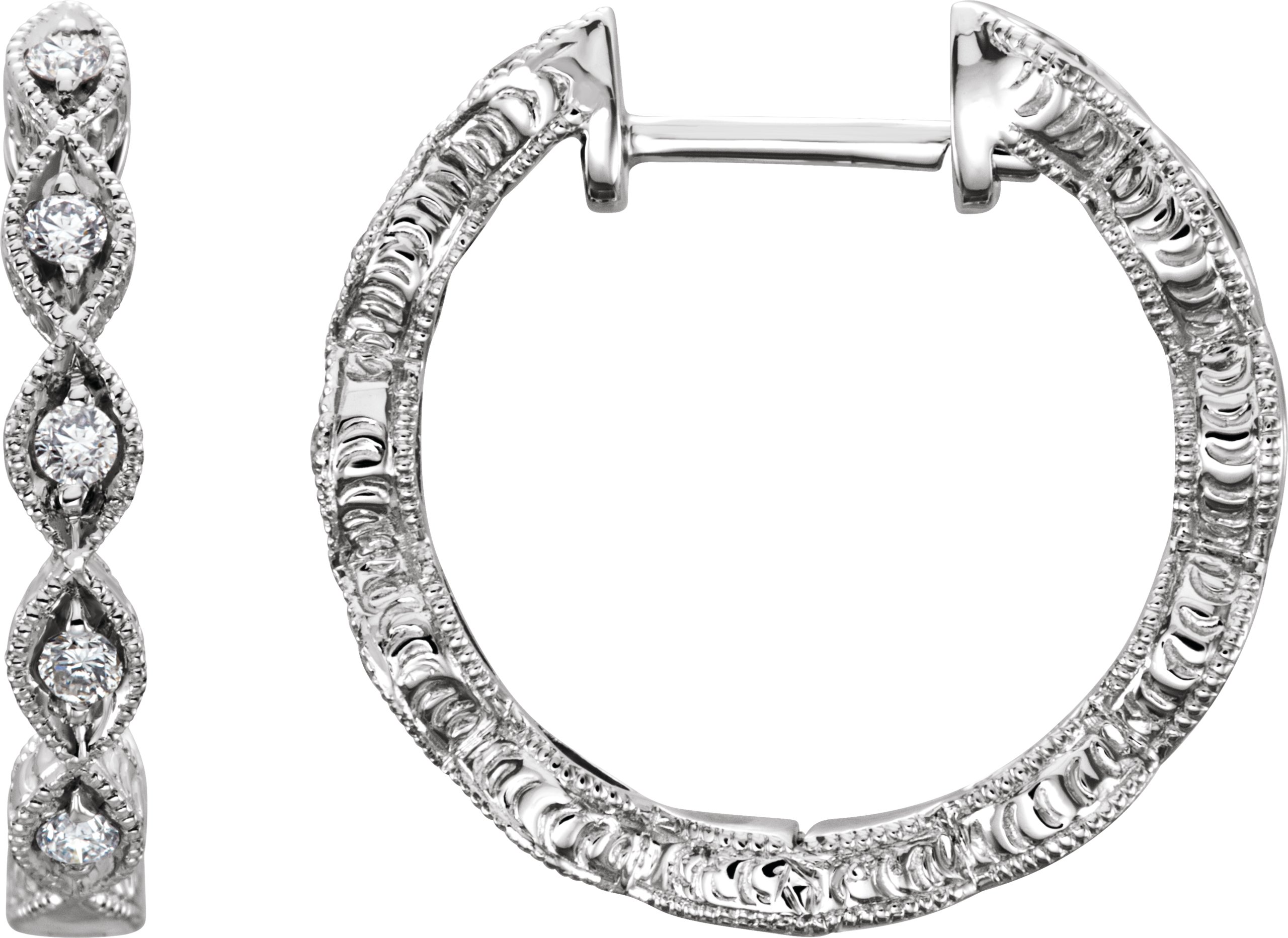 14K White 1/8 CTW Diamond Hoop Earrings 