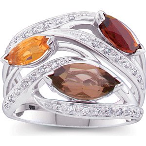 14K White .17 CTW Diamond, Smoky Quartz, Madeira Citrine and Citrine Ring Ref 1770711