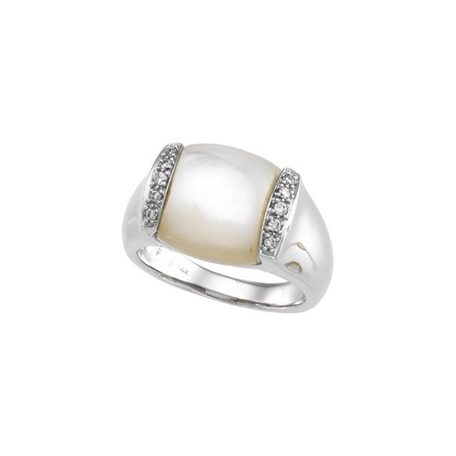 18K White Natural Mother of Pearl & 1/10 CTW Natural Diamond Ring 