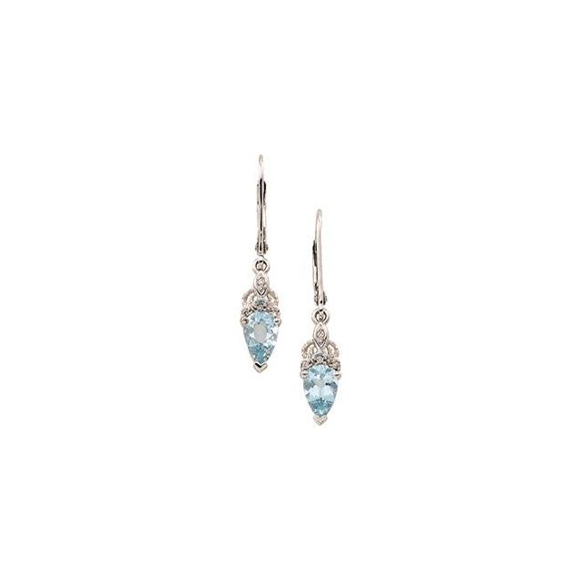 14K White Aquamarine & Diamond Earrings