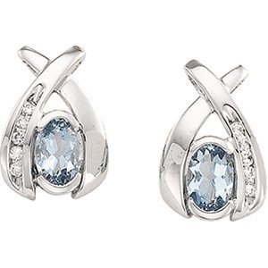 Genuine Aquamarine and Diamond Earrings 6 x 4mm .1 CTW Ref 291079