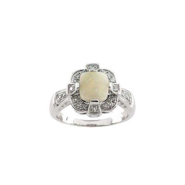 14K White Natural White Opal & 1/5 CTW Natural Diamond Ring