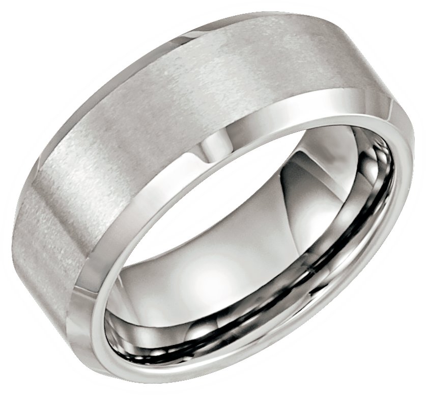 Tungsten 8 mm Satin & Beveled-Edge Band Size 10