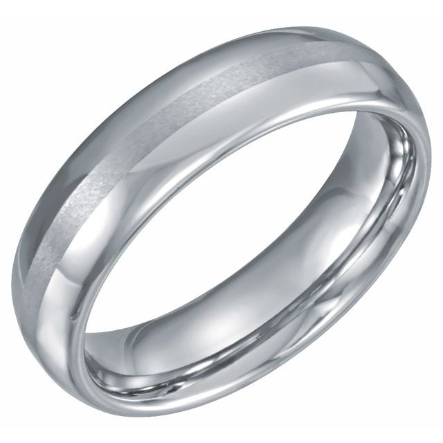 White Tungsten 6 mm Domed Band with Satin Center Size 10  