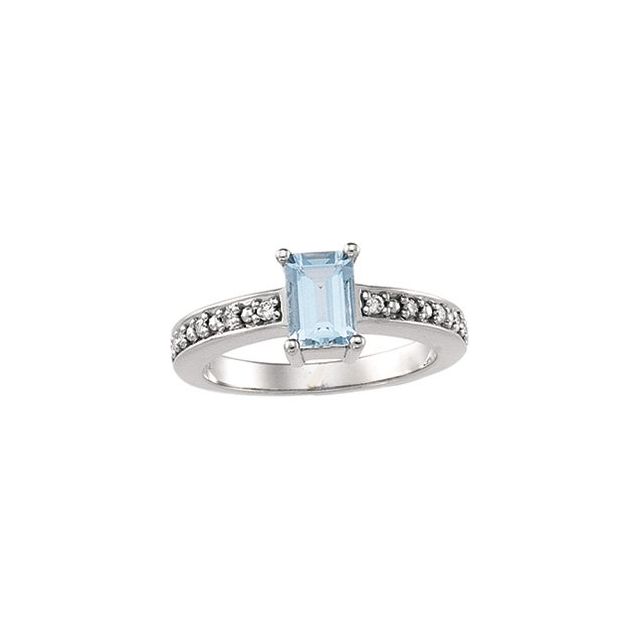 14K White Natural Aquamarine & 1/10 CTW Natural Diamond Ring