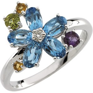 Natural Multicolor Gemstone Flower Ring