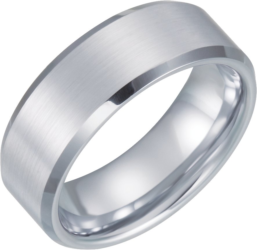 White Tungsten 8 mm Beveled-Edge Comfort-Fit Band Size 10