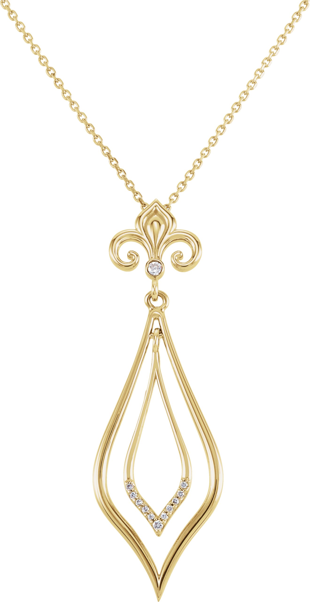 14K Yellow .05 CTW Natural Diamond Fleur-de-Lis 18" Necklace