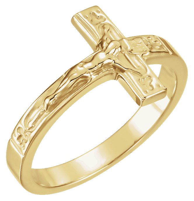 10K Yellow 15 mm Crucifix Chastity Ring Size 8