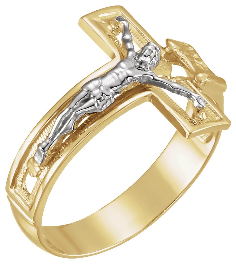 14K Yellow/White 16.7 mm Crucifix Ring