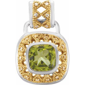 Sterling Silver and 14K Yellow Peridot and .125 CTW Diamond Pendant Ref 2531458