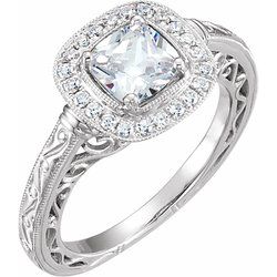 651859 / 14Kt White / Engagement Ring / Cushion / 6 X 6 Mm / 1/5 Ctw Diamond Semi-Mount Engagment Ring