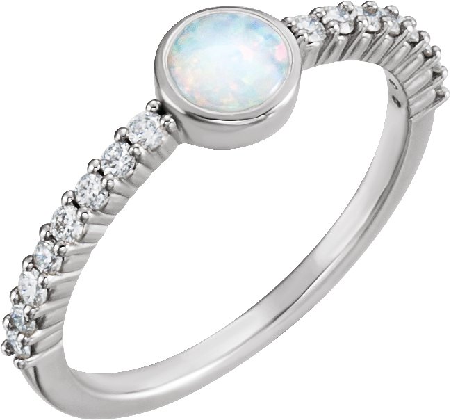 14K White Natural Opal & 1/4 CTW Natural Diamond Ring  