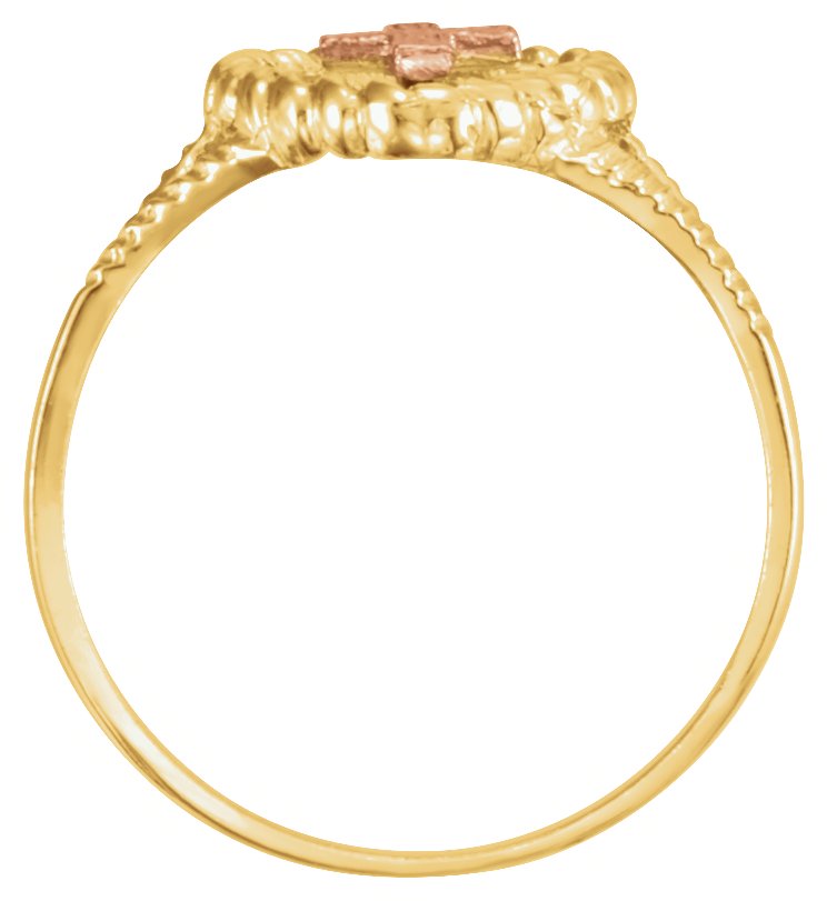 14K Yellow/Rose Heart Cross Ring 