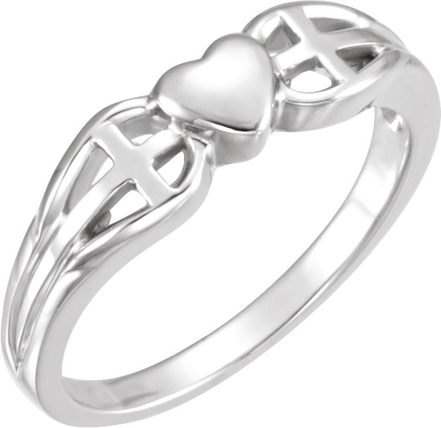 14K White 5.7 mm Heart & Cross Ring