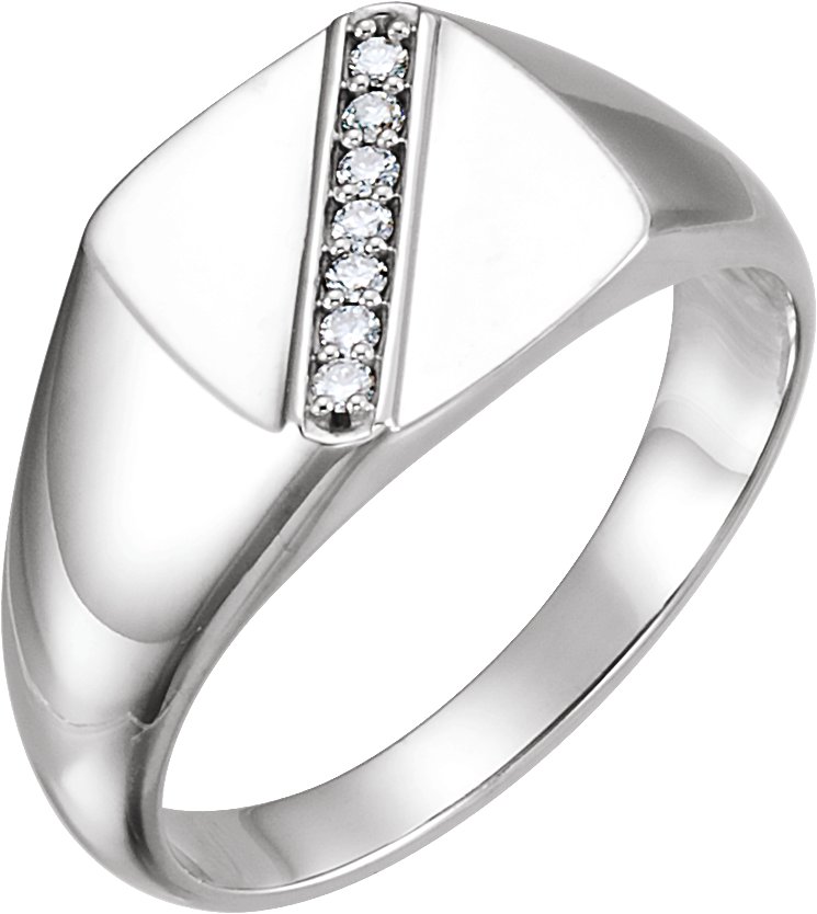 Platinum 1/10 CTW Natural Diamond 12 mm Square Signet Ring