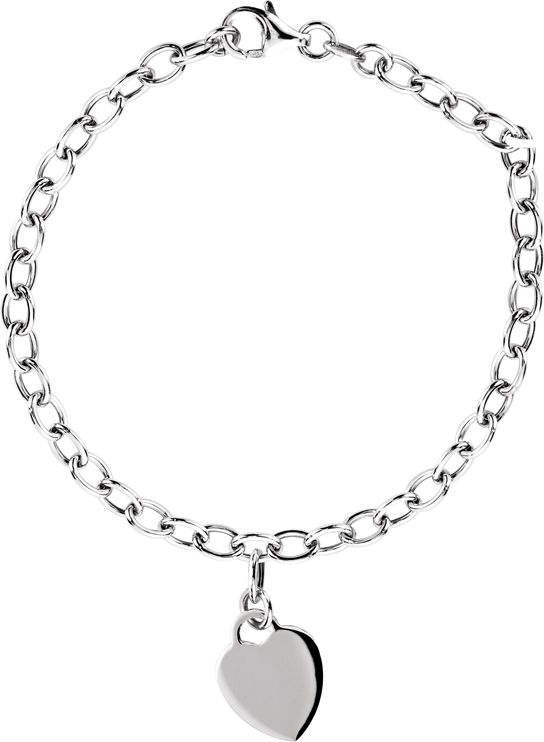Sterling Silver Heart Charm 7.5" Bracelet 