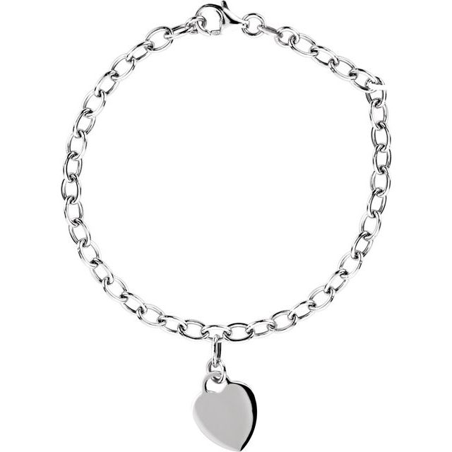 Sterling Silver Rolo 7.5" Bracelet with Heart Charm