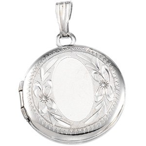 Sterling Silver 23.4x16.2 mm Design-Engraved  Oval Shaped Locket    