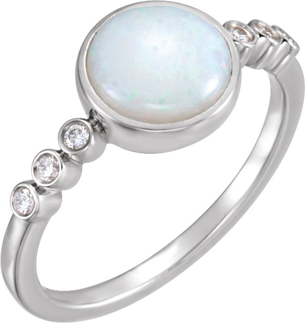 14K White Natural White Opal & 1/10 CTW Natural Diamond Ring