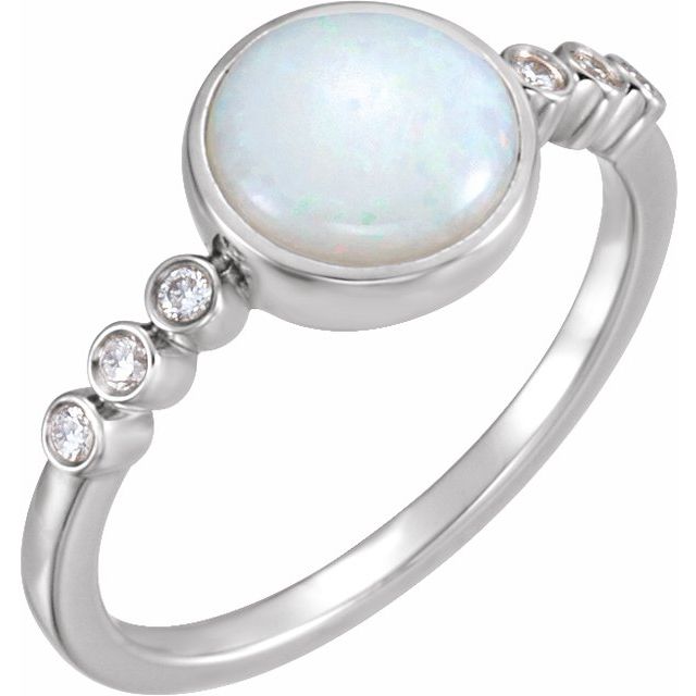 14K White Natural Opal & 1/10 CTW Natural Diamond Ring