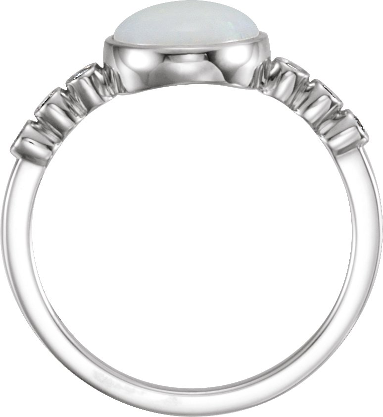 14K White Natural White Opal & 1/10 CTW Natural Diamond Ring