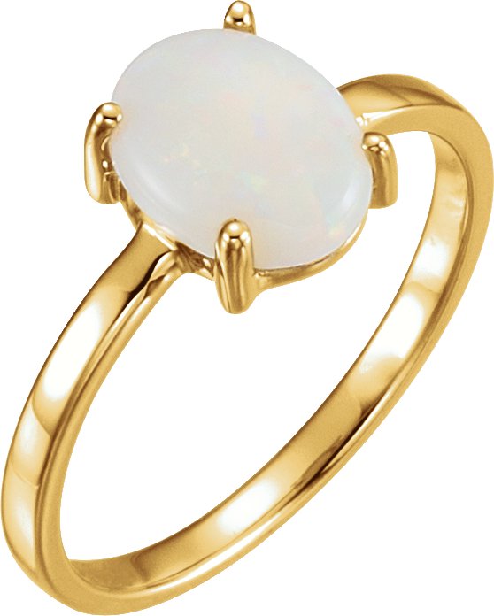 14K Yellow 7x5 mm Oval Natural White Opal Cabochon Ring