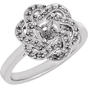 Sterling Silver 5.8 mm Round Floral-Inspired Halo-Style Engagement Ring Mounting  