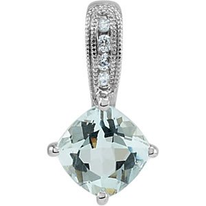 14K White Natural Aquamarine & .03 CTW Natural Diamond Pendant