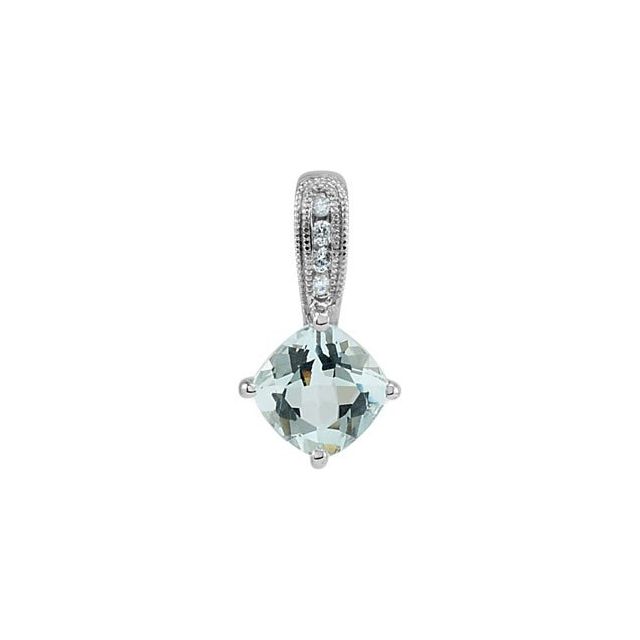 14K White Natural Aquamarine & .03 CTW Natural Diamond Pendant
