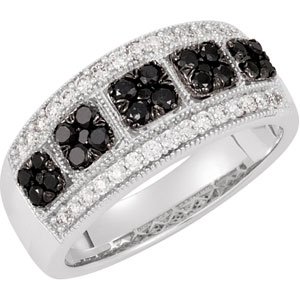 14K White Black Rhodium Plated 3/4 CTW Black & White Diamond Ring