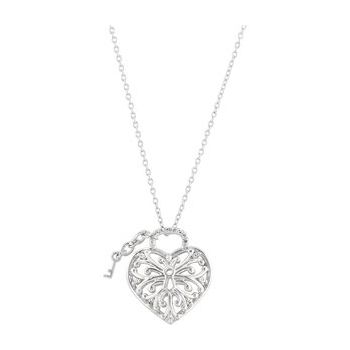 Sterling Silver .10 CTW Diamond Heart Lock 18 inch Necklace Ref. 3332614