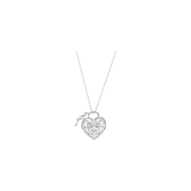 Sterling Silver 1/10 CTW Natural Diamond Heart Lock 18