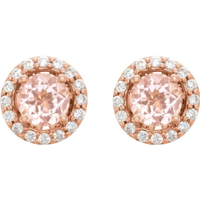 14K Rose Natural Pink Morganite & 1/5 CTW Natural Diamond Earrings 