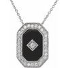 Sterling Silver Onyx and Cubic Zirconia Halo Style 18 inch Necklace Ref 2193089