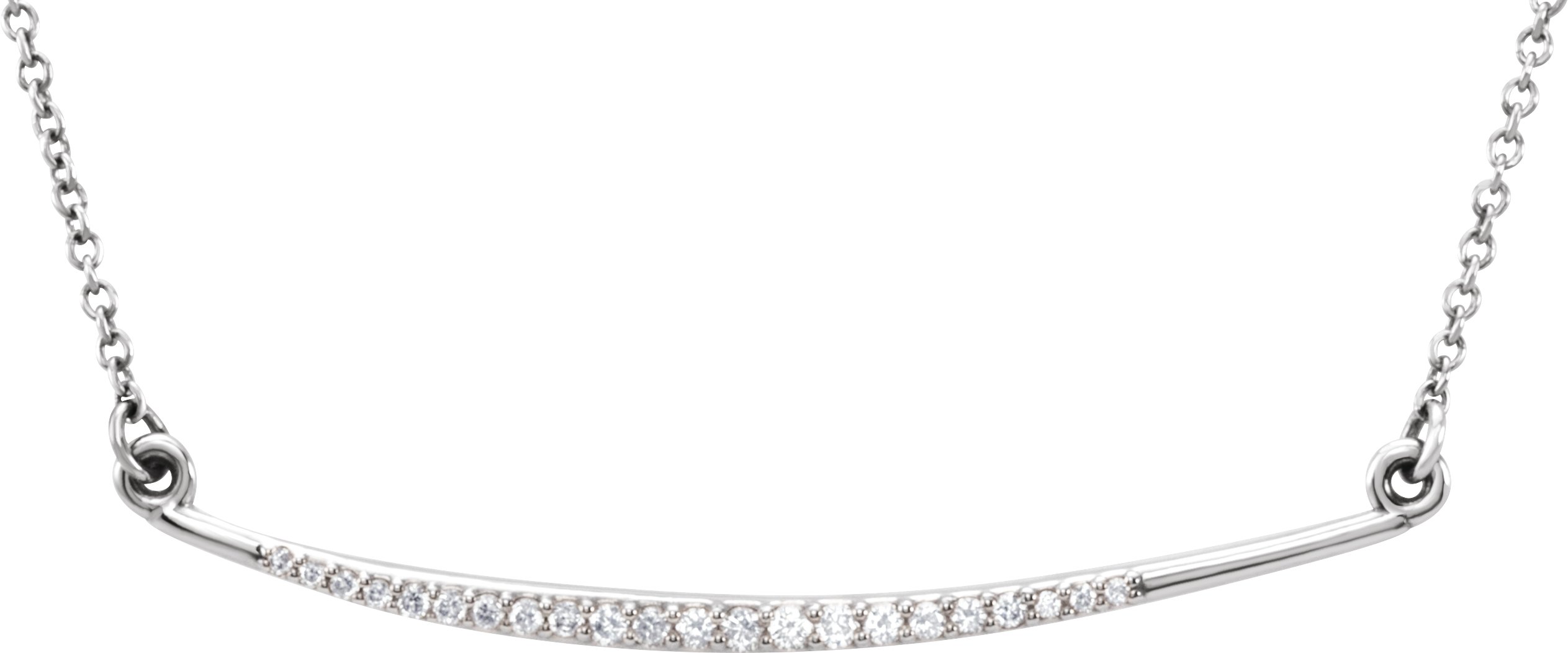 14K White 1/8 CTW Natural Diamond Curved Bar 16" Necklace