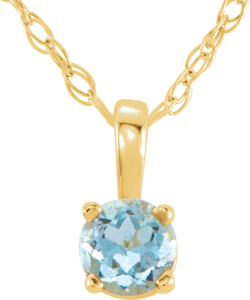 14K Yellow 3 mm Round Natural Aquamarine Youth Birthstone 14" Necklace