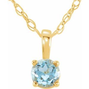 14K Yellow 3 mm Imitation Aquamarine Youth Solitaire 14" Necklace