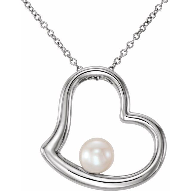 Platinum Cultured White Freshwater Pearl Heart 18