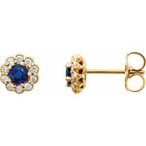 14K Yellow 3.2 mm Natural Blue Sapphire & 1/8 CTW Natural Diamond Earrings
