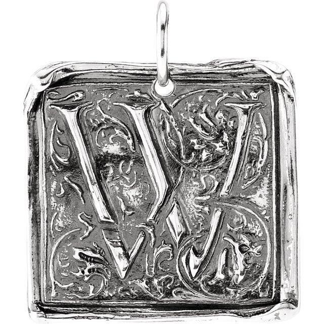 Sterling Silver Posh Mommy® Initial W Vintage-Inspired Pendant